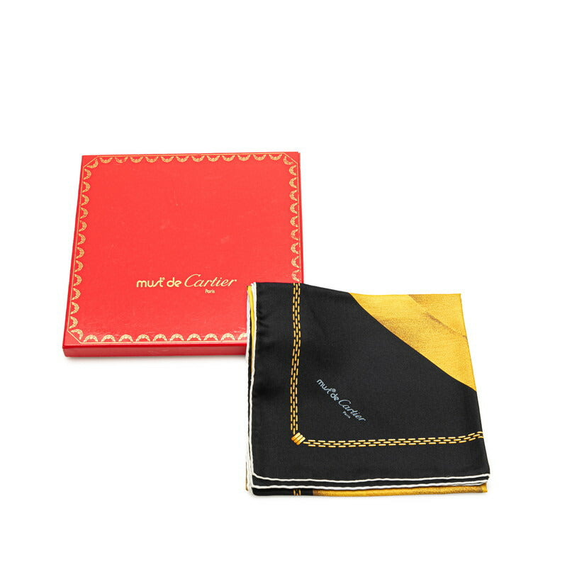 Cartier Must Line Silk Scarf Black Gold