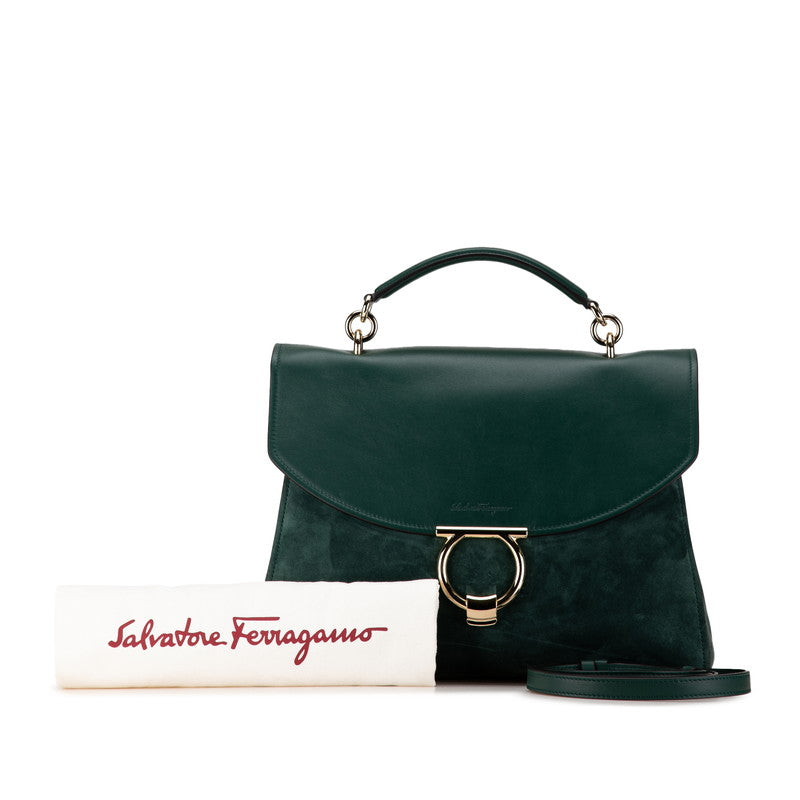 Salvatore Ferragamo Suede Leather Gancini 2WAY Handbag Shoulder Bag in Very Good Condition