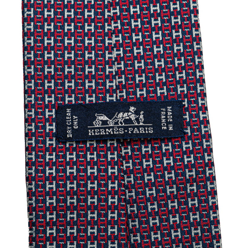 Hermes Silk H Pattern Tie Blue Red