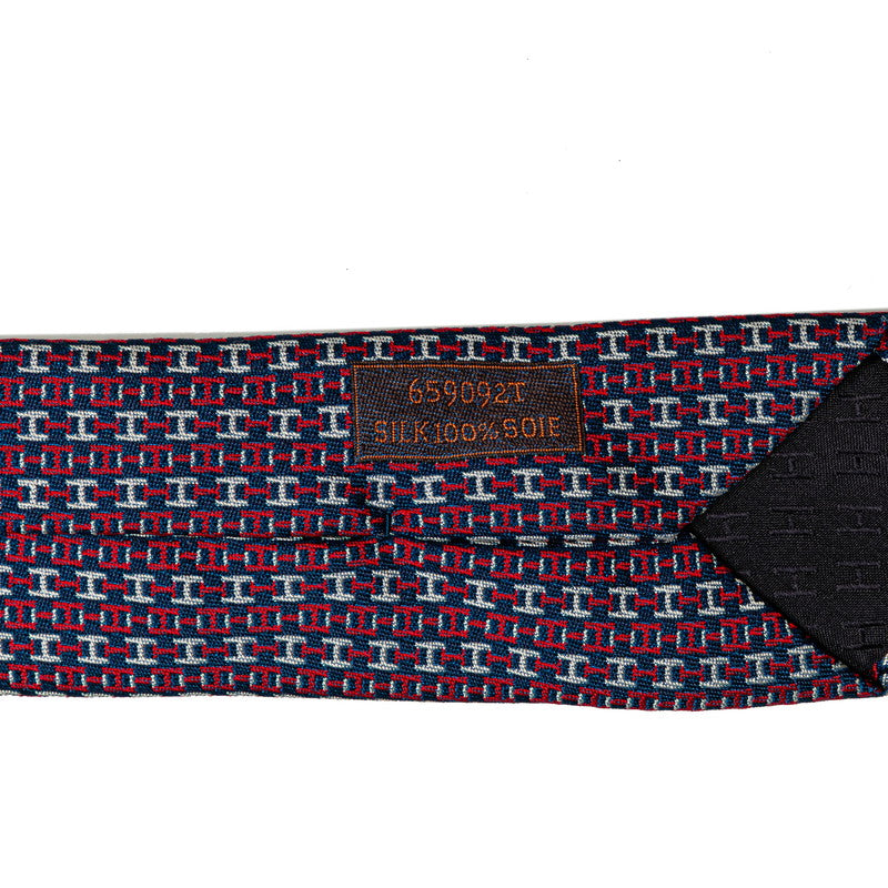 Hermes Silk H Pattern Tie Blue Red