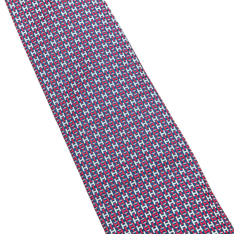 Hermes Silk H Pattern Tie Blue Red