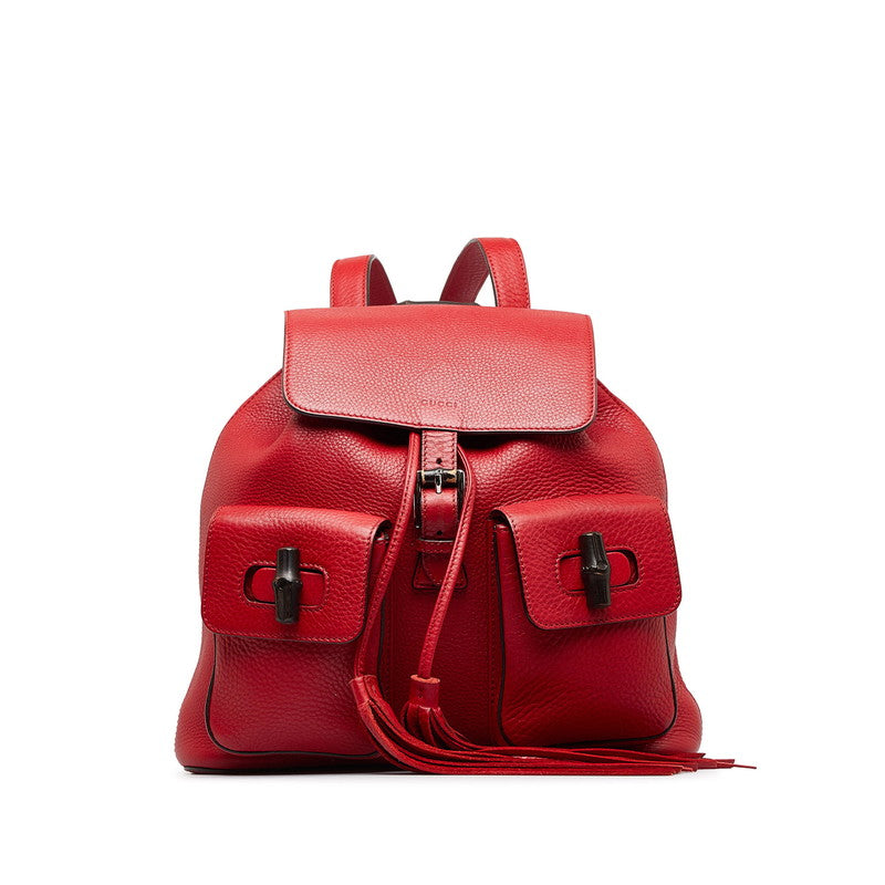 Gucci Bamboo Leather Backpack 370833 Red in Very Good Condition