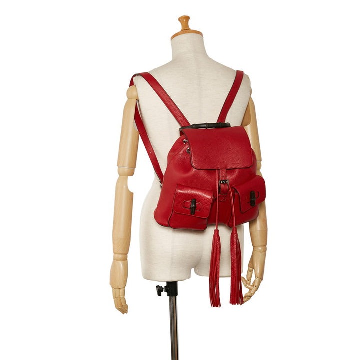 Gucci Bamboo Leather Backpack 370833 Red in Very Good Condition