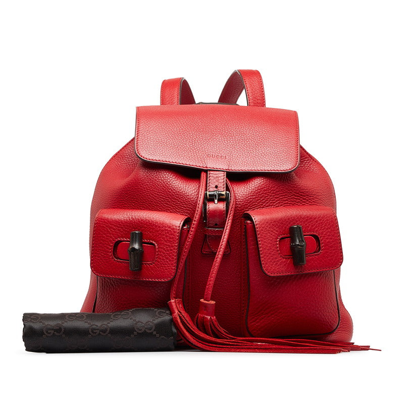 Gucci Bamboo Leather Backpack 370833 Red in Very Good Condition