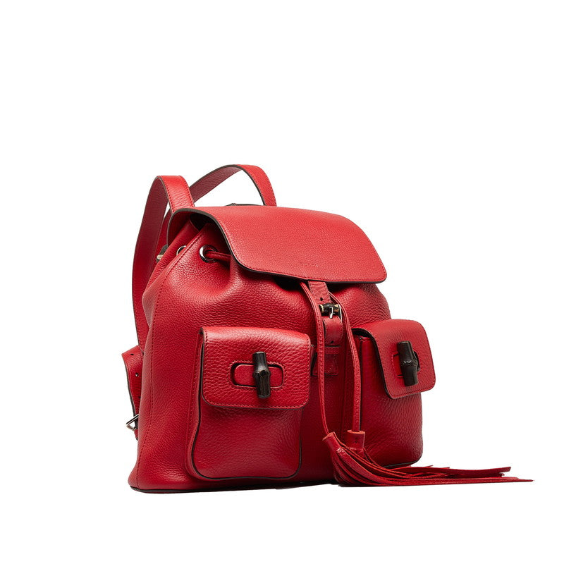 Gucci Bamboo Leather Backpack 370833 Red in Very Good Condition