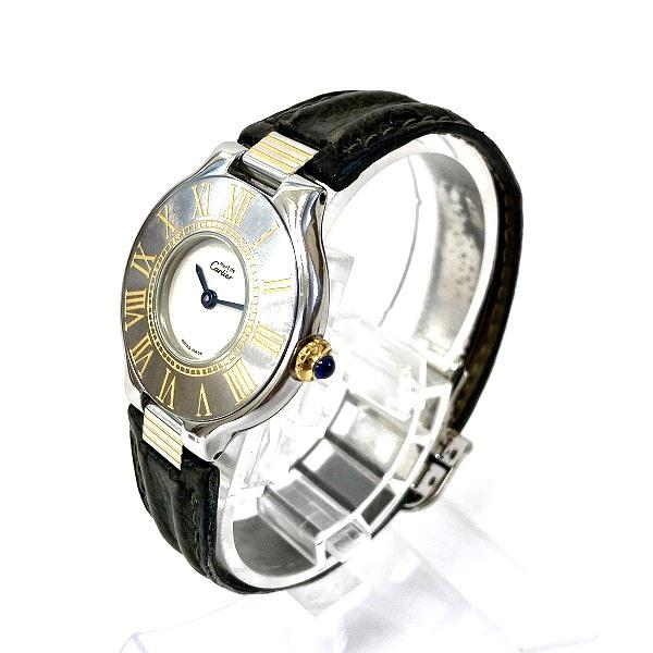 Cartier Must 21 Women's Wristwatch in Silver Stainless Steel/Leather - Preowned