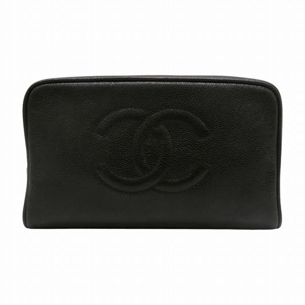 Chanel CC Caviar Cosmetic Pouch Leather Vanity Bag in Good condition