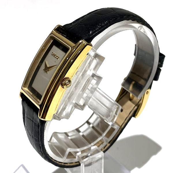 Gucci 2600L Quartz Square Women's Watch in White GP/Leather - Preloved 2600L