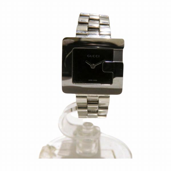 Gucci Ladies' Black Square Quartz Watch - G Face 3600L, Stainless Steel, Pre-owned in Good Condition