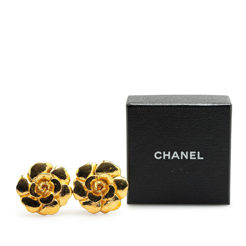 Chanel Camellia Flower Earrings Gold