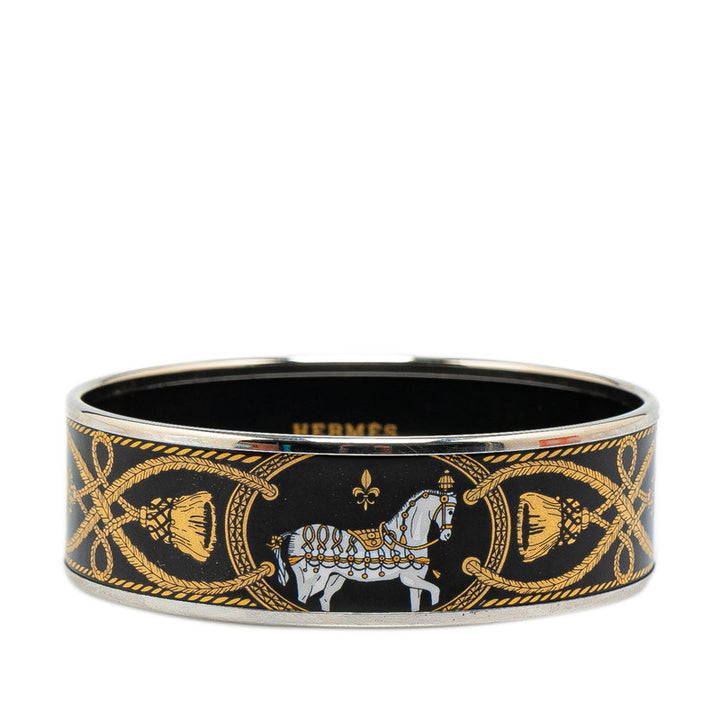 Hermes Enamel Bangle GM Silver Black Gold