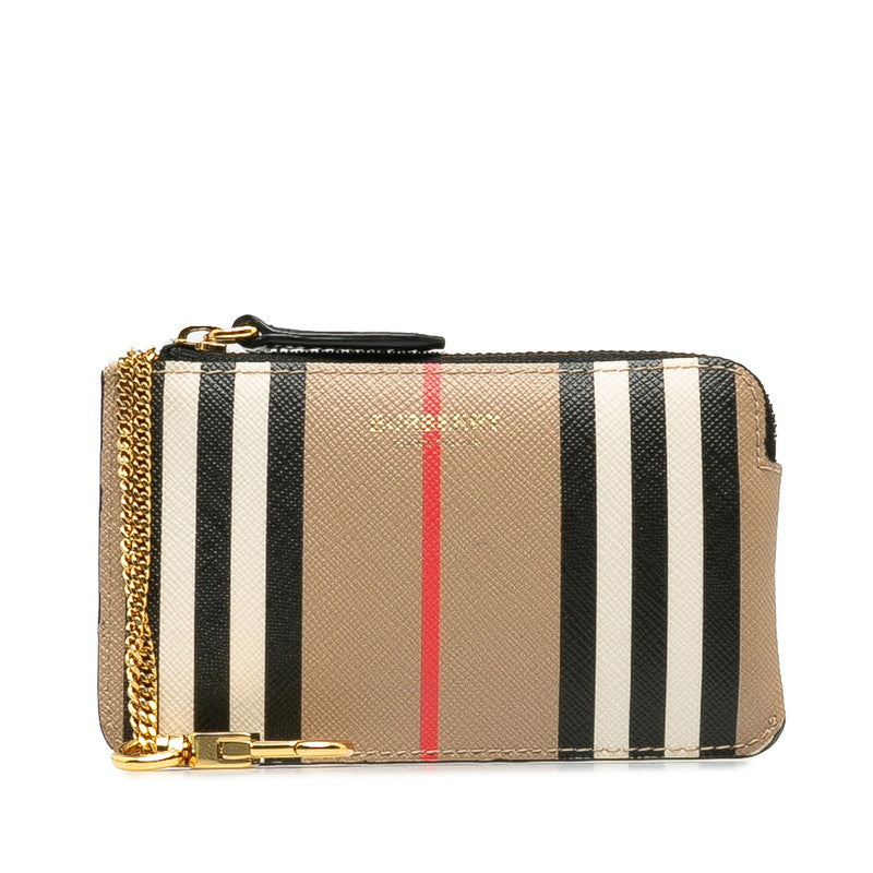 Burberry Check Coin Case Beige Multicolor PVC Leather in Great Condition