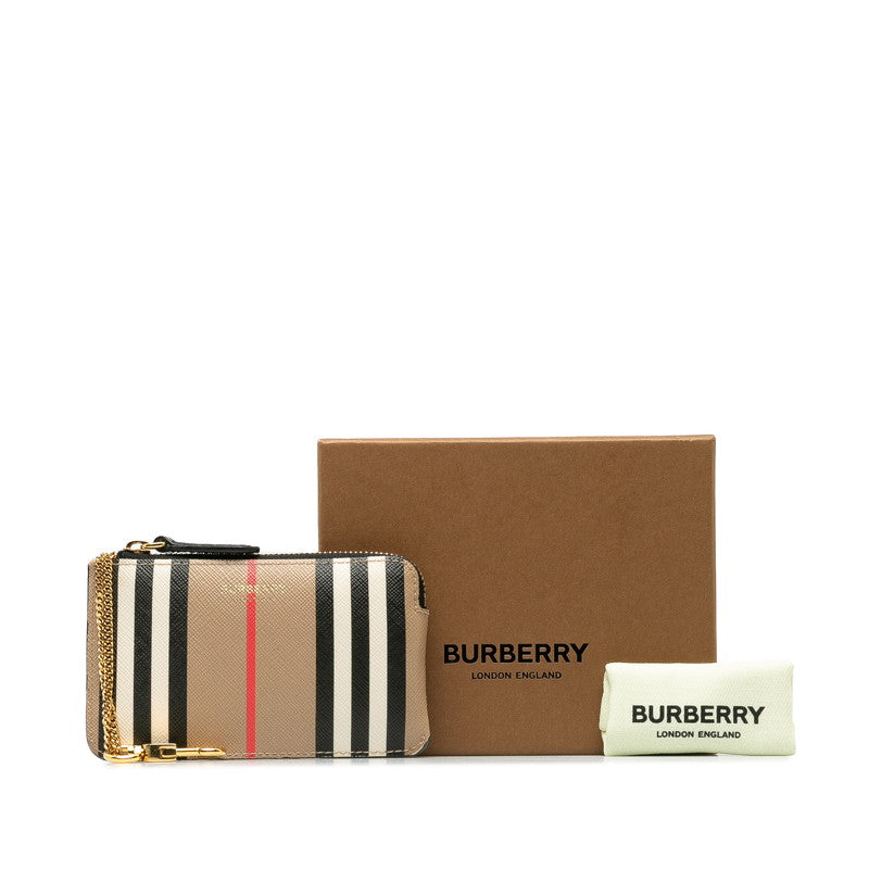 Burberry Check Coin Case Beige Multicolor PVC Leather in Great Condition