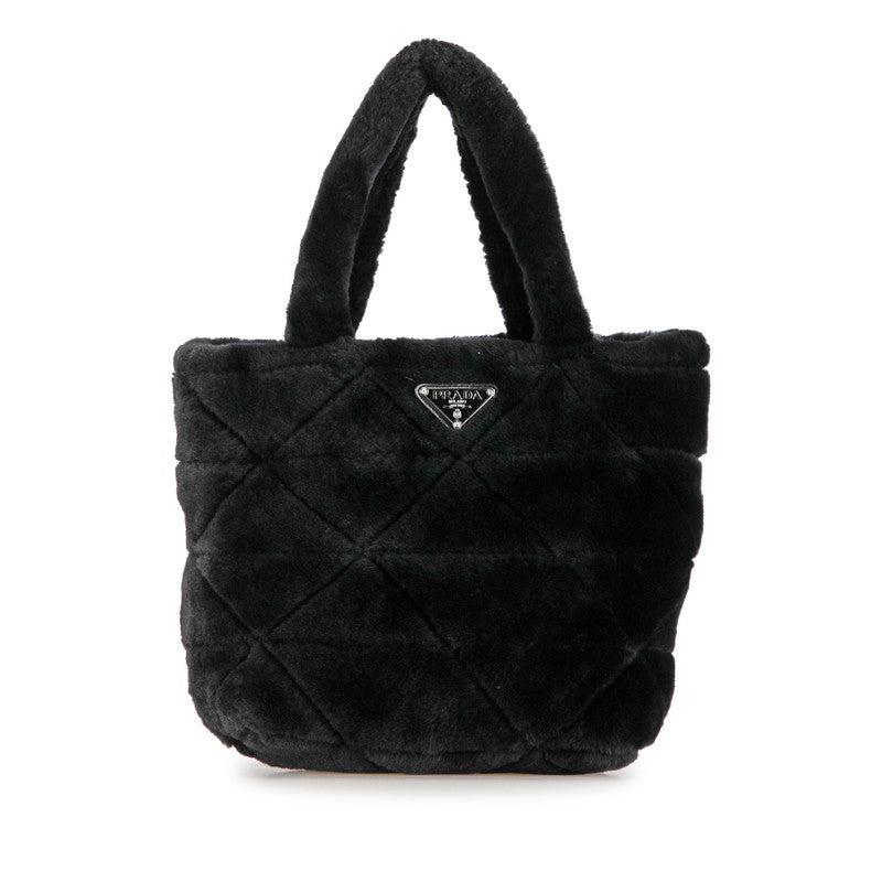 Prada Shearling Quilted Handbag 1BG378 Black in Great Condition