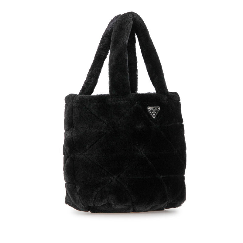 Prada Shearling Quilted Handbag 1BG378 Black in Great Condition