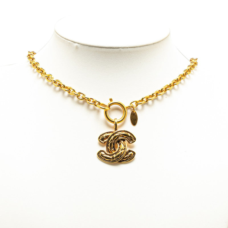 Chanel Coco Mark Matelasse Necklace Gold Plated in Very Good Condition