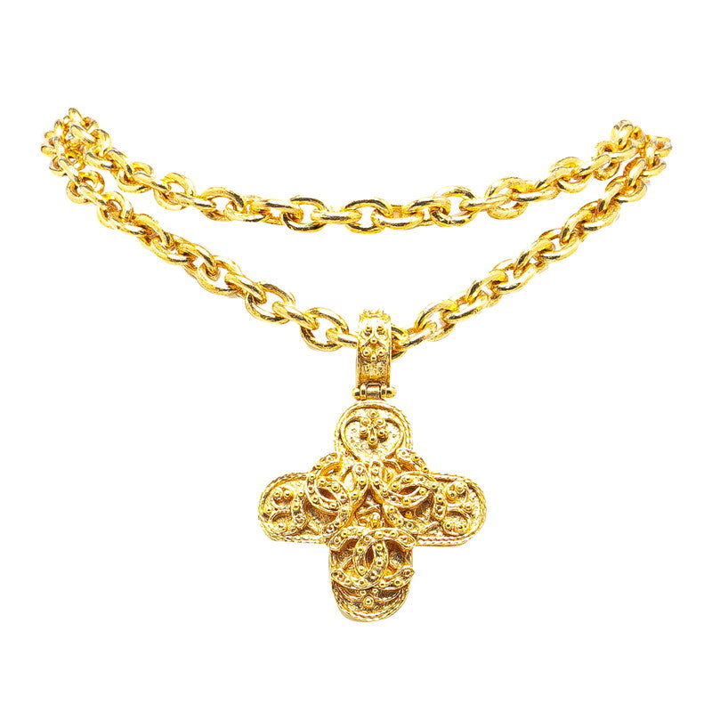 Chanel Vintage Coco Mark Cross Necklace Gold