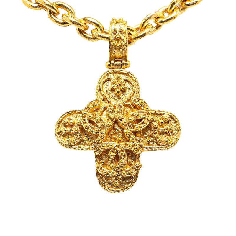 Chanel Vintage Coco Mark Cross Necklace Gold