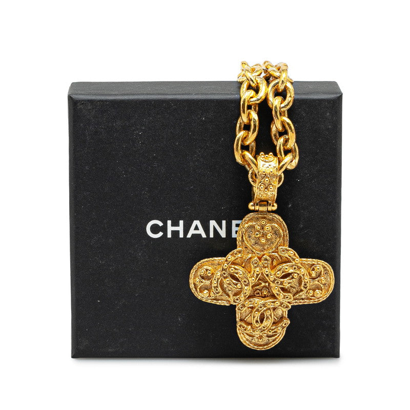 Chanel Vintage Coco Mark Cross Necklace Gold