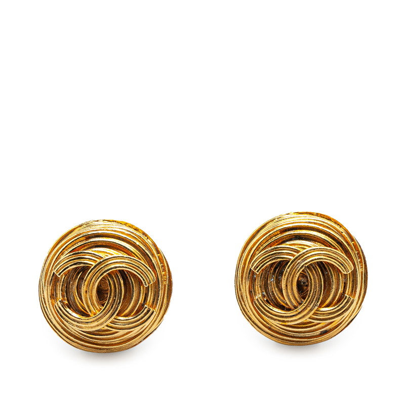 Chanel Vintage Coco Mark Round Earrings Gold