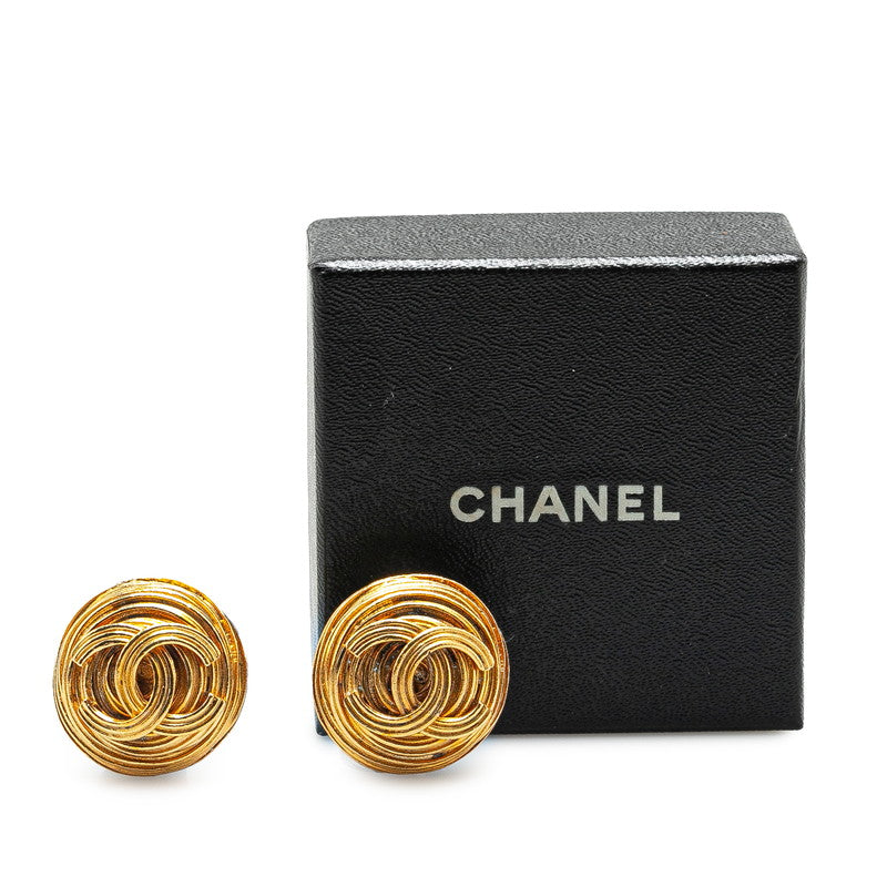 Chanel Vintage Coco Mark Round Earrings Gold