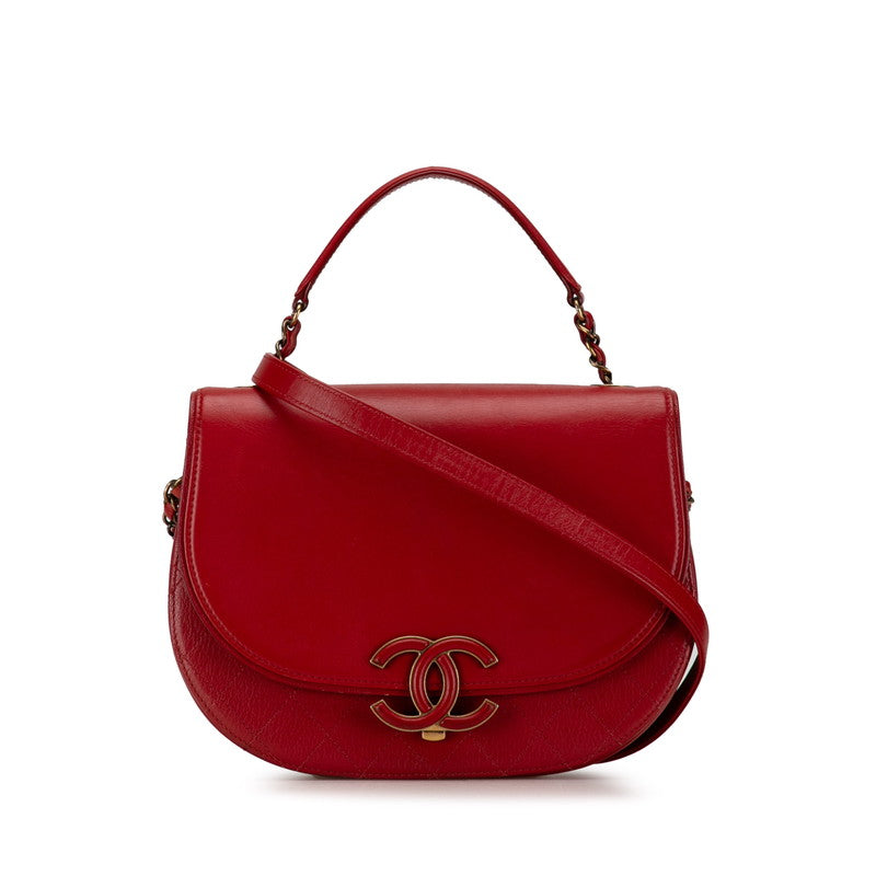 Chanel Coco Mark 2WAY Leather Handbag Red in Very Good Condition