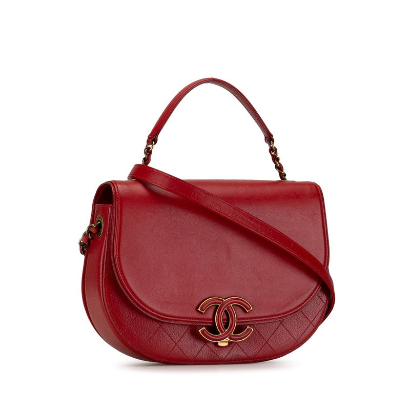 Chanel Coco Mark 2WAY Leather Handbag Red in Very Good Condition