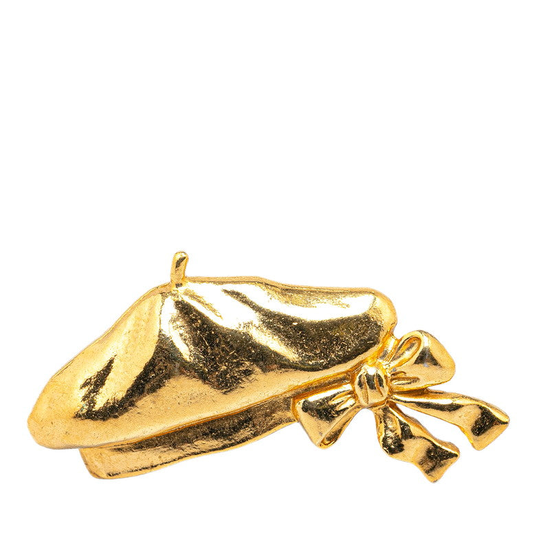 Chanel Ribbon Beret Brooch Gold Plated