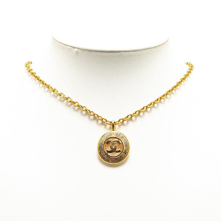 Chanel Vintage Coco Mark Medal Necklace Gold Plated in Very Good Condition