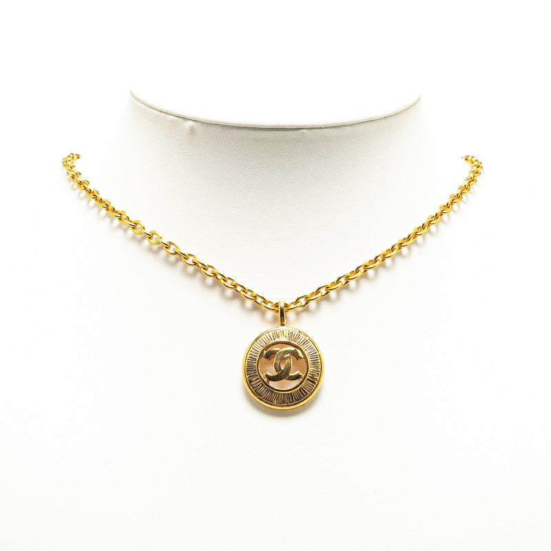 Chanel Vintage Coco Mark Medal Necklace Gold Plated