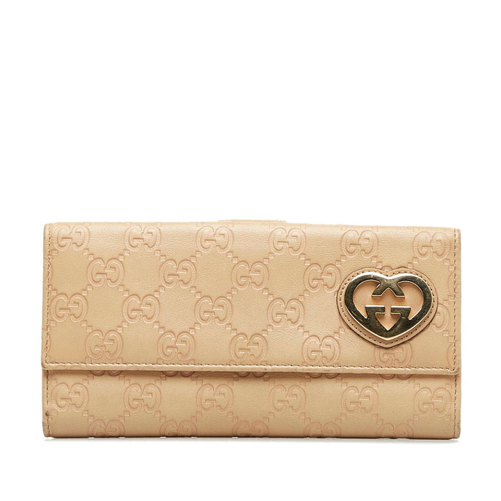 Gucci Leather GG Shima Lovely Heart Long Wallet 245723