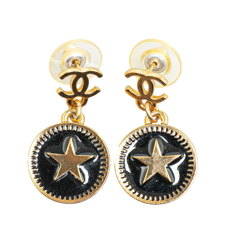 Chanel Star Motif Earrings Gold Black