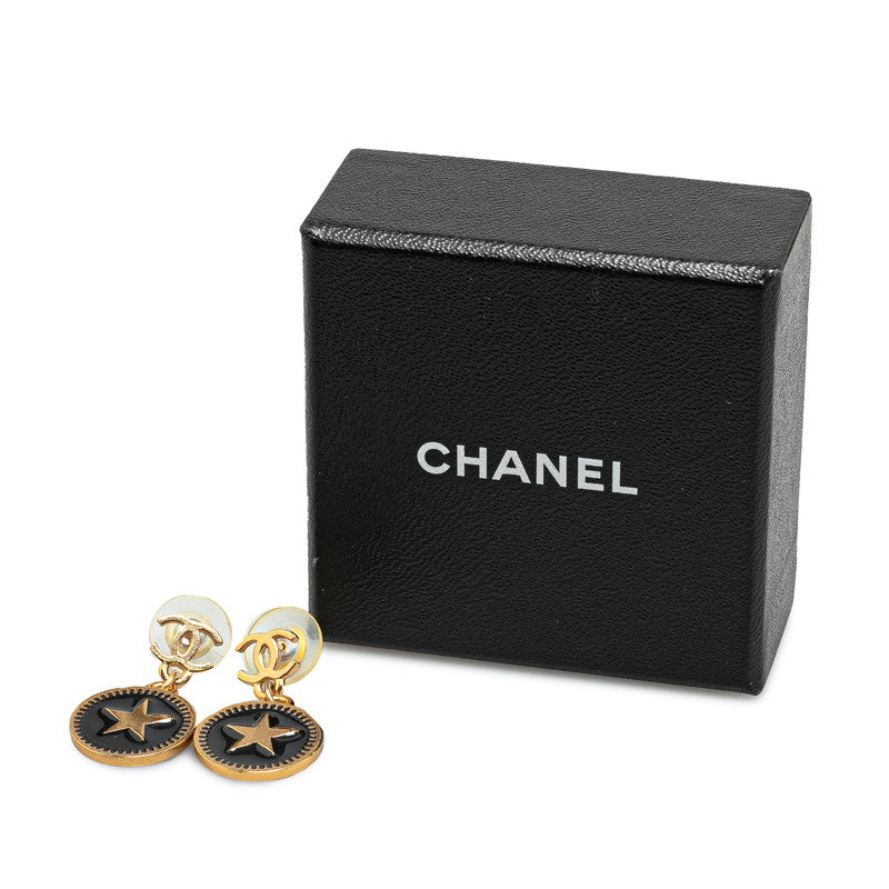 Chanel Star Motif Earrings Gold Black