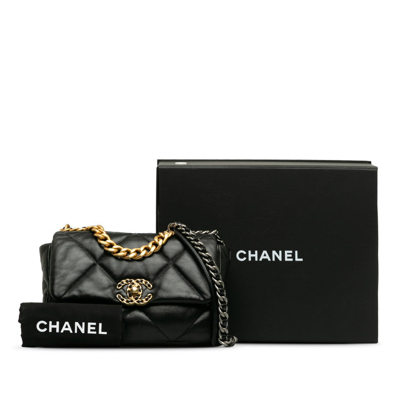 Chanel Matelasse Coco Mark Chain Shoulder Bag Black Lambskin in Great Condition