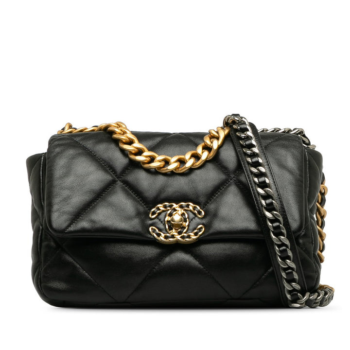 Chanel Matelasse Coco Mark Chain Shoulder Bag Black Lambskin in Great Condition