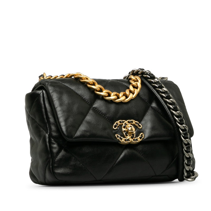 Chanel Matelasse Coco Mark Chain Shoulder Bag Black Lambskin in Great Condition