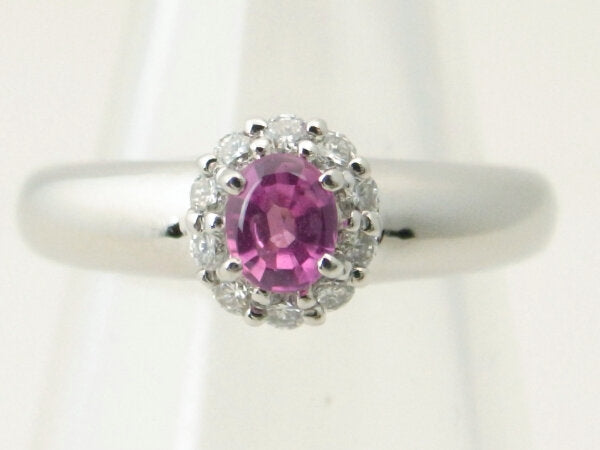 Pre-owned Pt900 Platinum Pink Sapphire Diamond Ring Size 10 in Great Condition