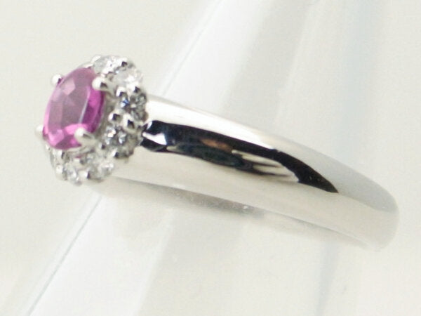 Pre-owned Pt900 Platinum Pink Sapphire Diamond Ring Size 10 in Great Condition