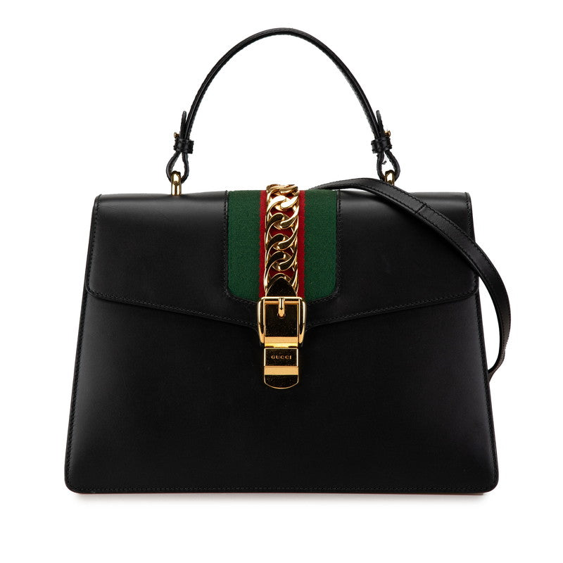 Gucci Sylvie Leather Handbag 2WAY Black