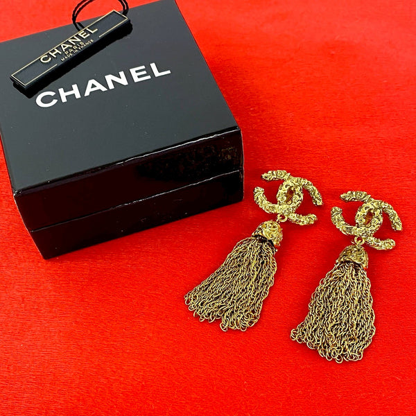 Chanel Coco Mark Tassel Clip On Earrings