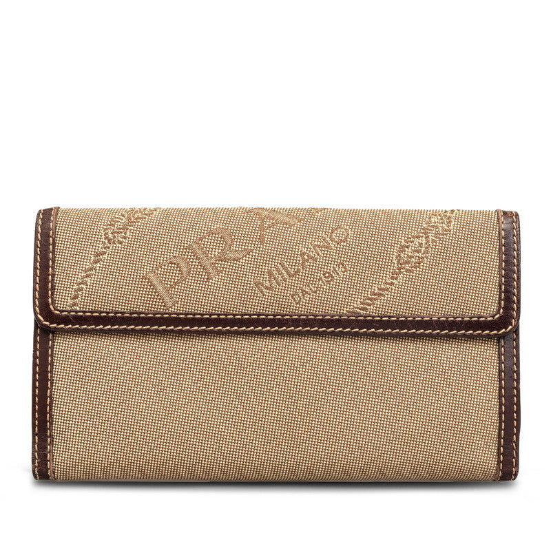 Prada Logo Jacquard Canvas Leather Wallet