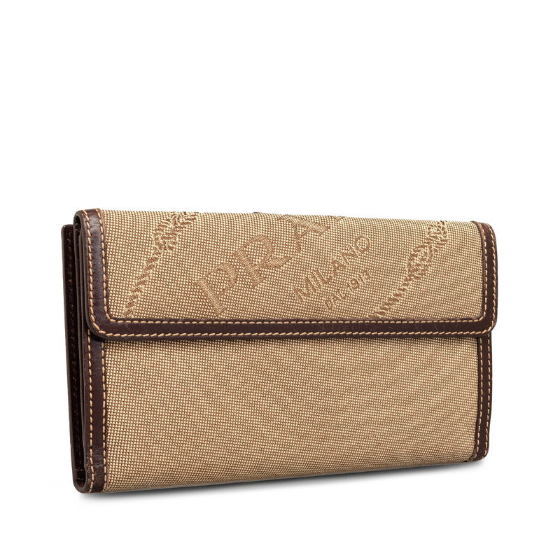 Prada Logo Jacquard Canvas Leather Wallet