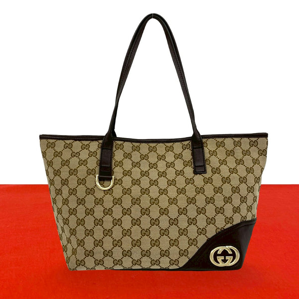 Gucci GG Canvas Leather Tote Bag