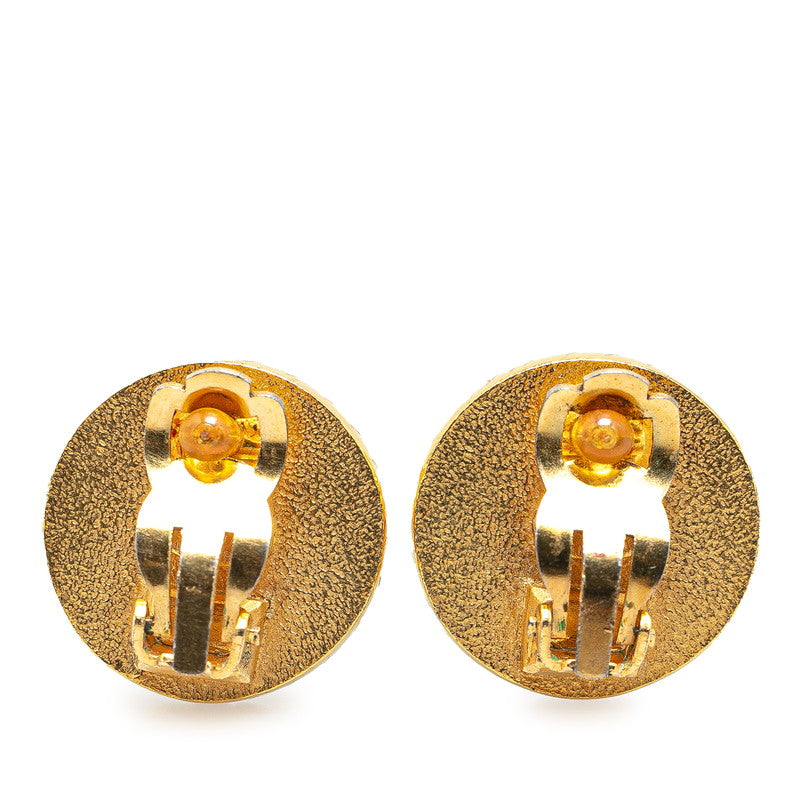 Chanel Vintage Coco Mark Round Earrings Gold Black Plastic in Very Good Condition