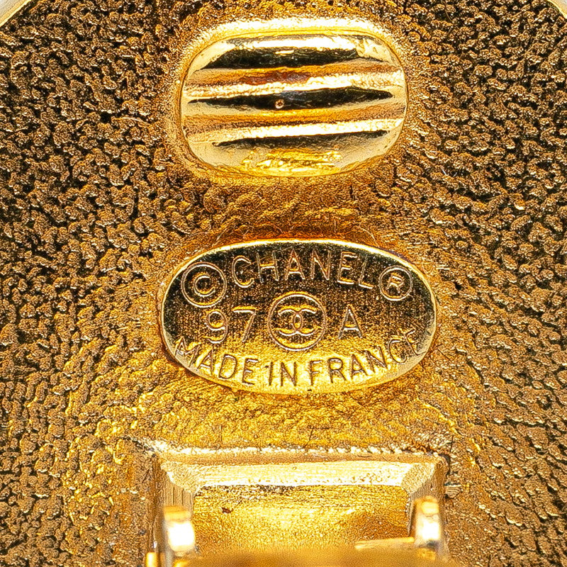 Chanel Vintage Coco Mark Round Earrings Gold Black Plastic in Very Good Condition