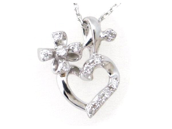 Vendome Aoyama Diamond Necklace K18WG White Gold Heart Flower in Great Condition