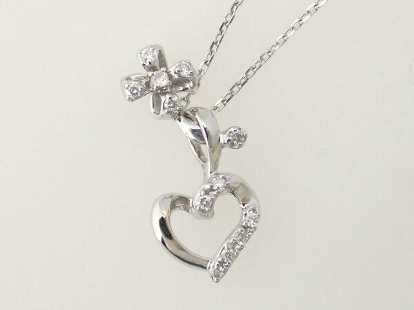 Vendome Aoyama Diamond Necklace K18WG White Gold Heart Flower in Great Condition