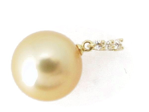 K18YG Yellow Gold Golden Pearl Diamond Pendant in Great Condition