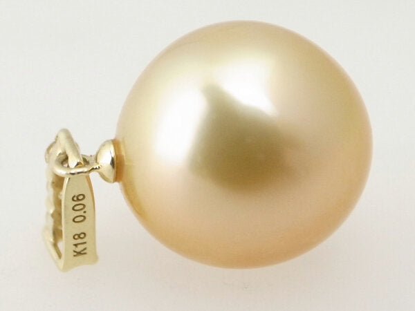 K18YG Yellow Gold Golden Pearl Diamond Pendant in Great Condition