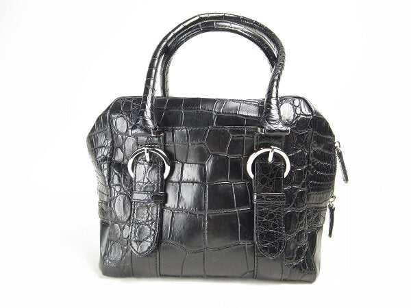 Used Matte Crocodile Leather Handbag Black